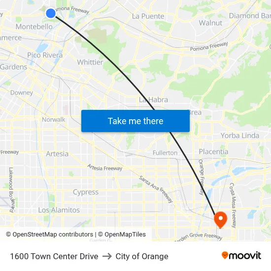 1600 Town Center Drive to City of Orange map