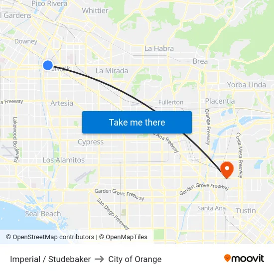 Imperial / Studebaker to City of Orange map