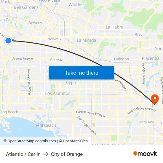 Atlantic / Carlin to City of Orange map
