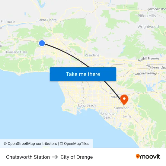 Chatsworth Station to City of Orange map