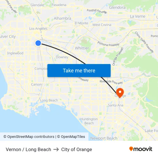 Vernon / Long Beach to City of Orange map