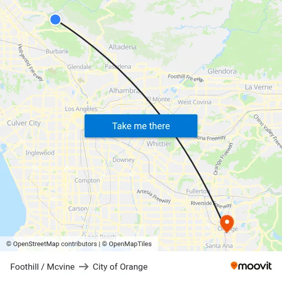 Foothill / Mcvine to City of Orange map