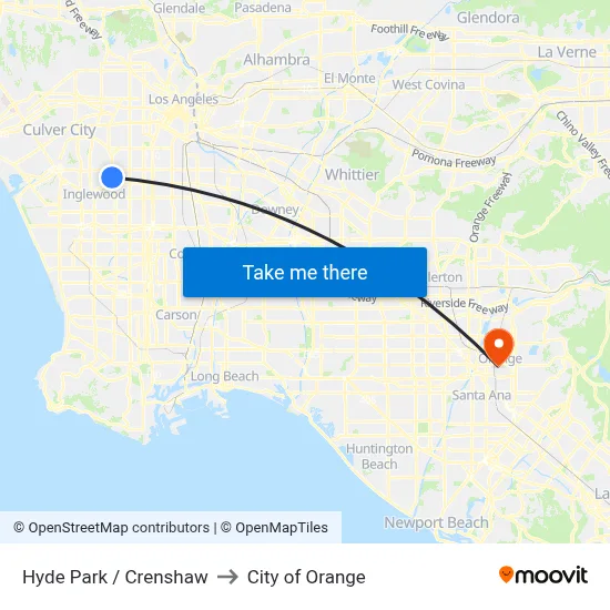 Hyde Park / Crenshaw to City of Orange map