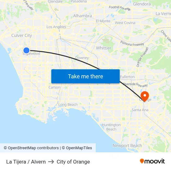 La Tijera / Alvern to City of Orange map