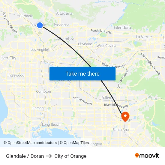 Glendale / Doran to City of Orange map