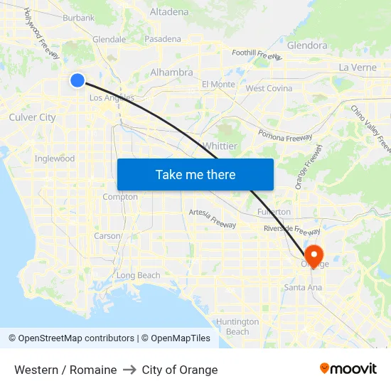 Western / Romaine to City of Orange map