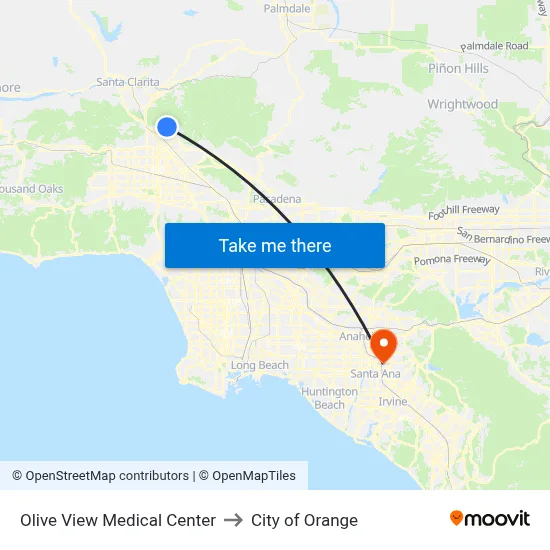 Olive View Medical Center to City of Orange map