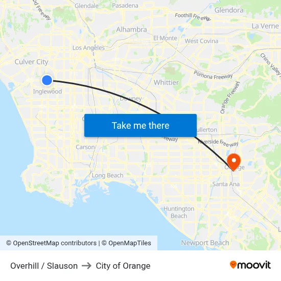 Overhill / Slauson to City of Orange map