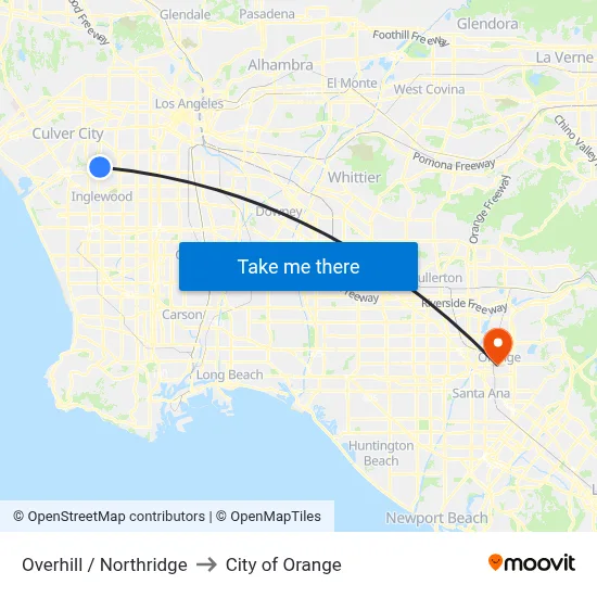 Overhill / Northridge to City of Orange map