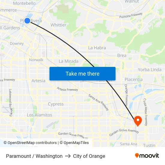Paramount / Washington to City of Orange map