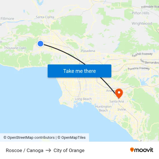 Roscoe / Canoga to City of Orange map