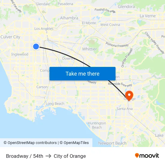 Broadway / 54th to City of Orange map
