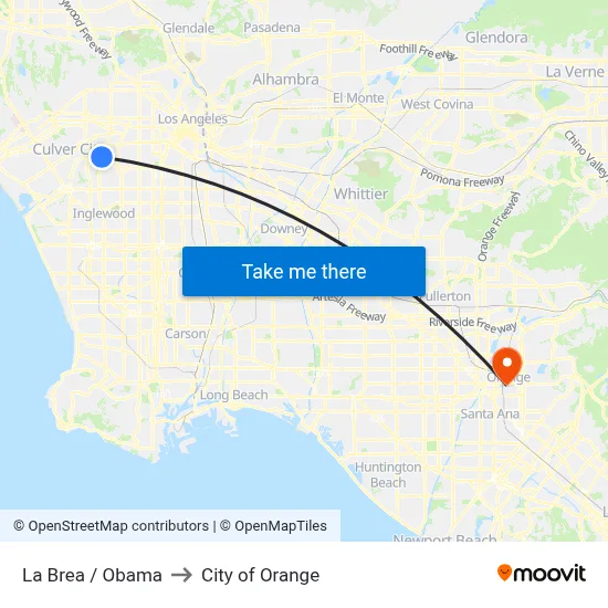 La Brea / Obama to City of Orange map