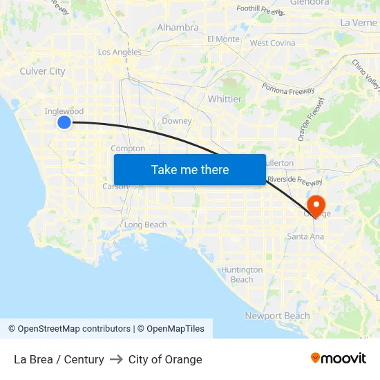 La Brea / Century to City of Orange map