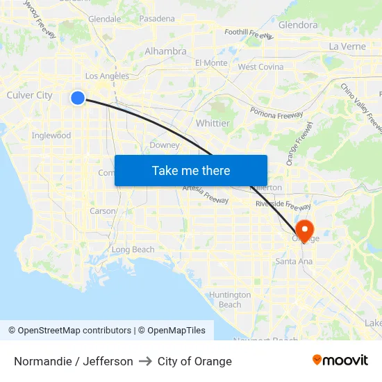 Normandie / Jefferson to City of Orange map