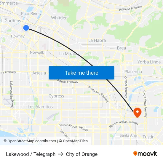 Lakewood / Telegraph to City of Orange map