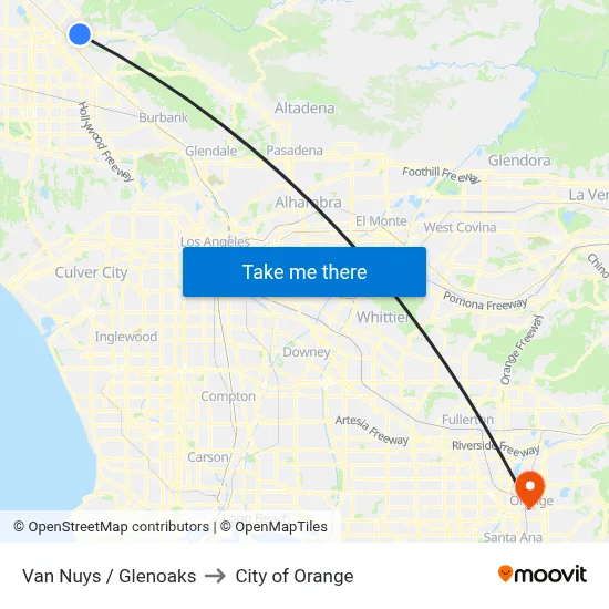 Van Nuys / Glenoaks to City of Orange map