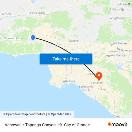 Vanowen / Topanga Canyon to City of Orange map