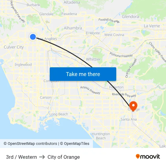 3rd / Western to City of Orange map