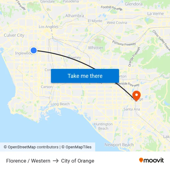 Florence / Western to City of Orange map
