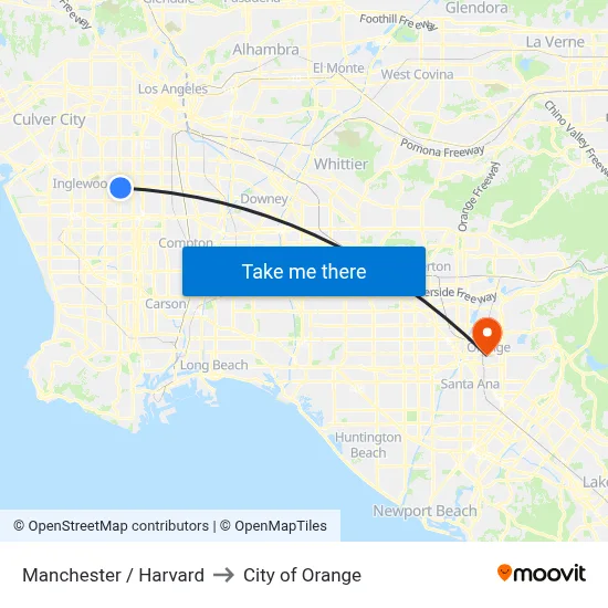 Manchester / Harvard to City of Orange map