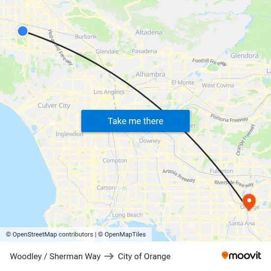 Woodley / Sherman Way to City of Orange map