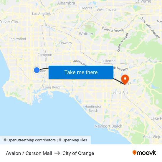 Avalon / Carson Mall to City of Orange map