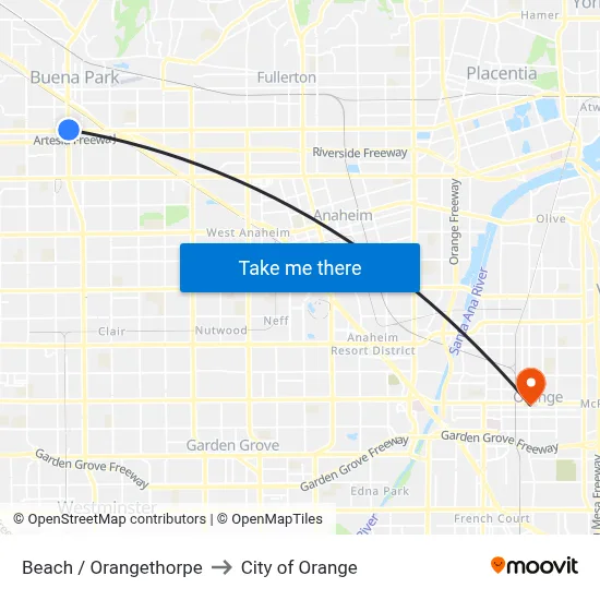 Beach / Orangethorpe to City of Orange map