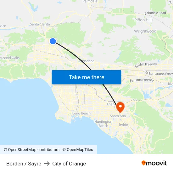 Borden / Sayre to City of Orange map