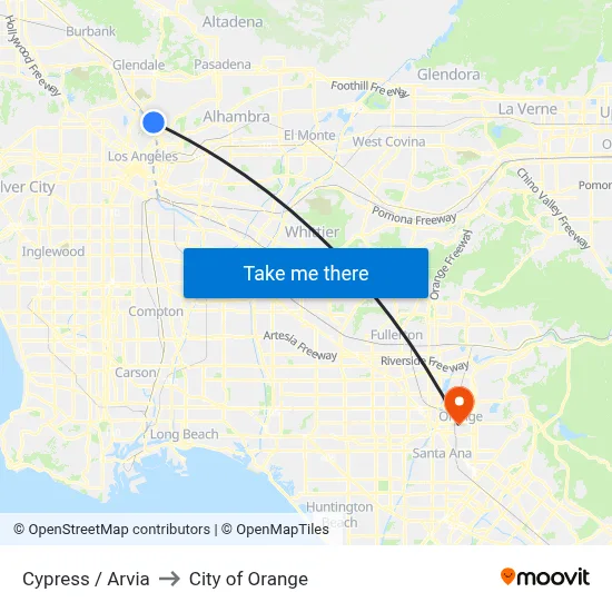 Cypress / Arvia to City of Orange map