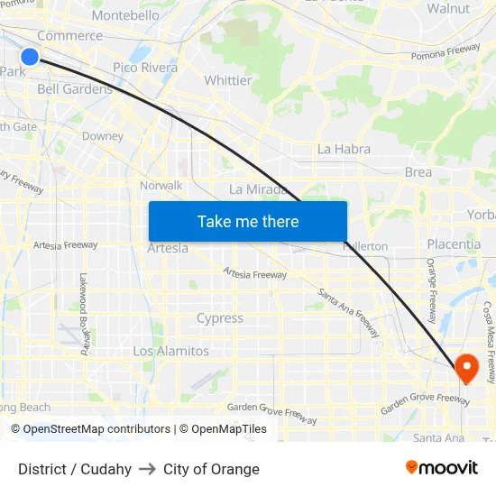 District / Cudahy to City of Orange map