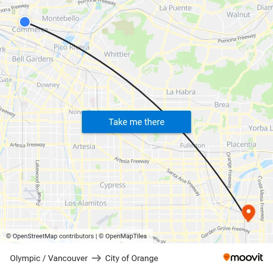 Olympic / Vancouver to City of Orange map