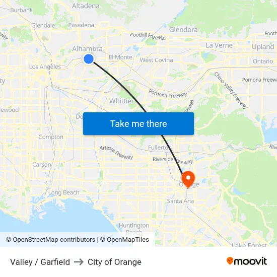 Valley / Garfield to City of Orange map