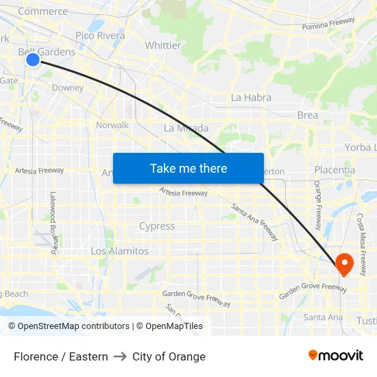 Florence / Eastern to City of Orange map