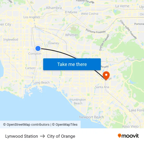Lynwood Station to City of Orange map
