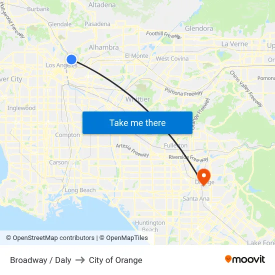 Broadway / Daly to City of Orange map