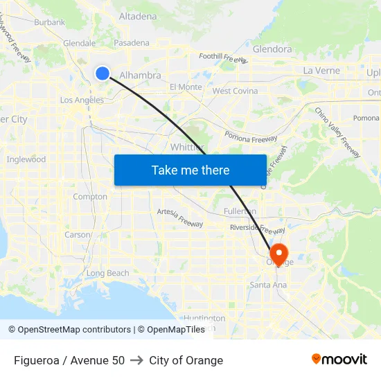 Figueroa / Avenue 50 to City of Orange map