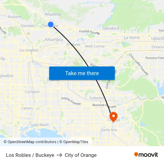 Los Robles / Buckeye to City of Orange map