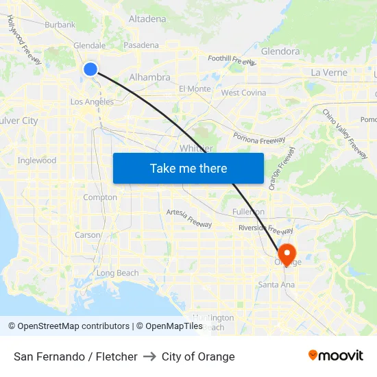 San Fernando / Fletcher to City of Orange map