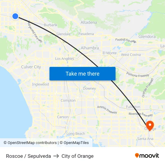 Roscoe / Sepulveda to City of Orange map