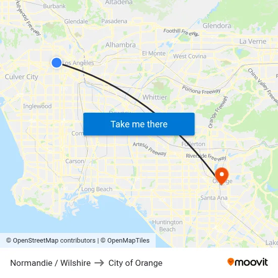 Normandie / Wilshire to City of Orange map