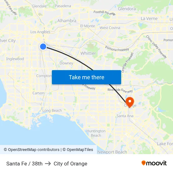Santa Fe / 38th to City of Orange map