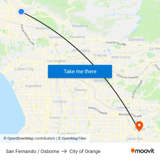 San Fernando / Osborne to City of Orange map
