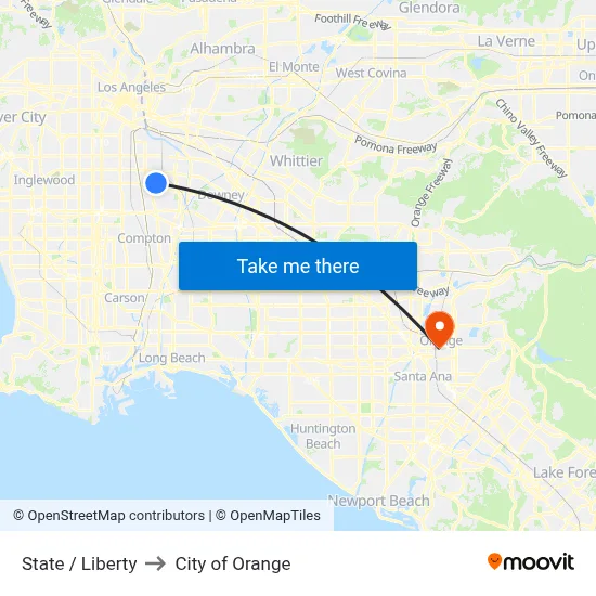 State / Liberty to City of Orange map
