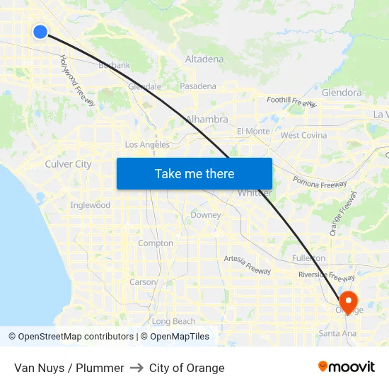 Van Nuys / Plummer to City of Orange map