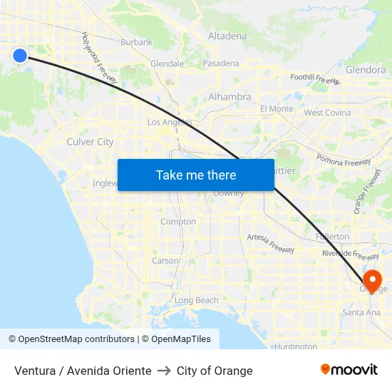 Ventura / Avenida Oriente to City of Orange map