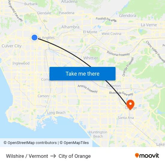 Wilshire / Vermont to City of Orange map