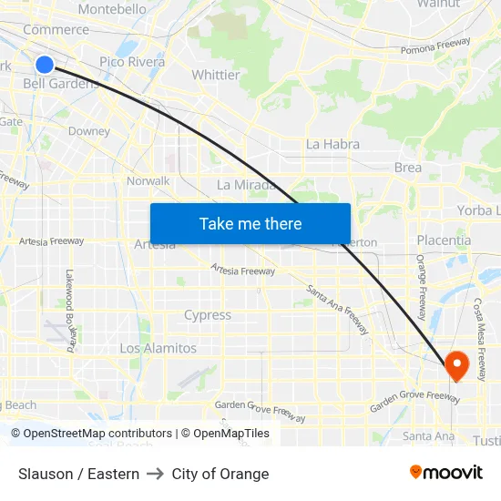 Slauson / Eastern to City of Orange map