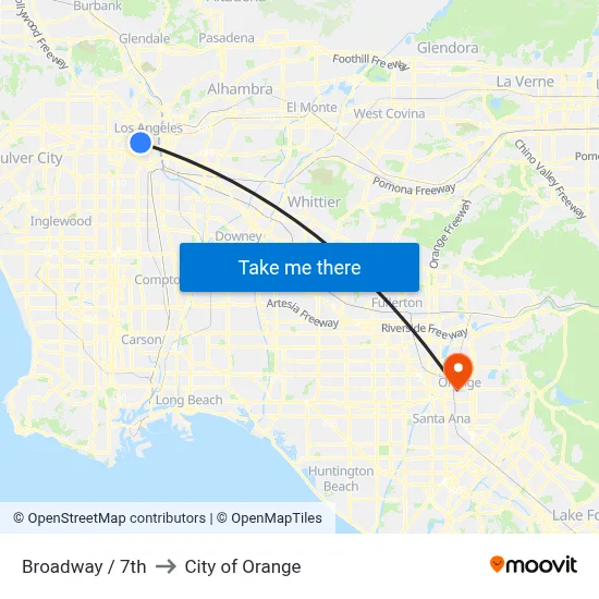 Broadway / 7th to City of Orange map