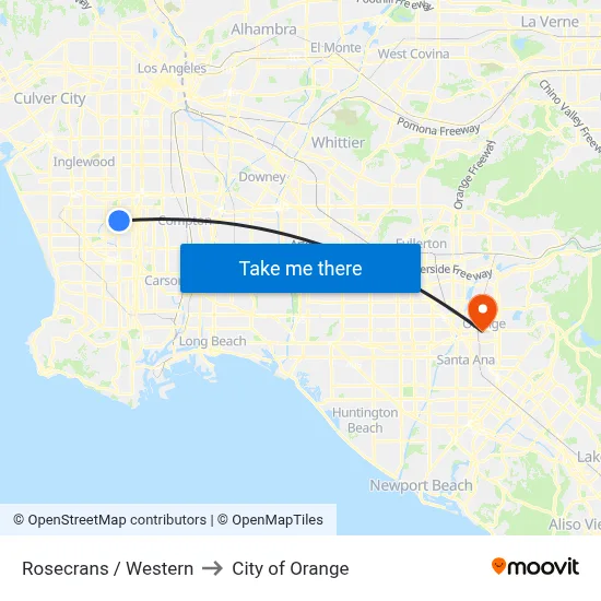 Rosecrans / Western to City of Orange map